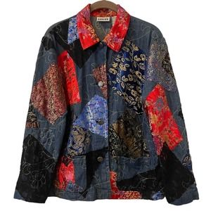 Chicos Bluejean Asian Art Jacket Blazer~Sz 1~ Red Patchwork